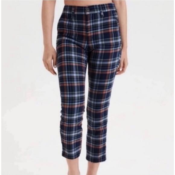 American Eagle Outfitters Super Hi-Rise Skinny Trouser Blue Plaid Ankle Pants 2 - Picture 2 of 13